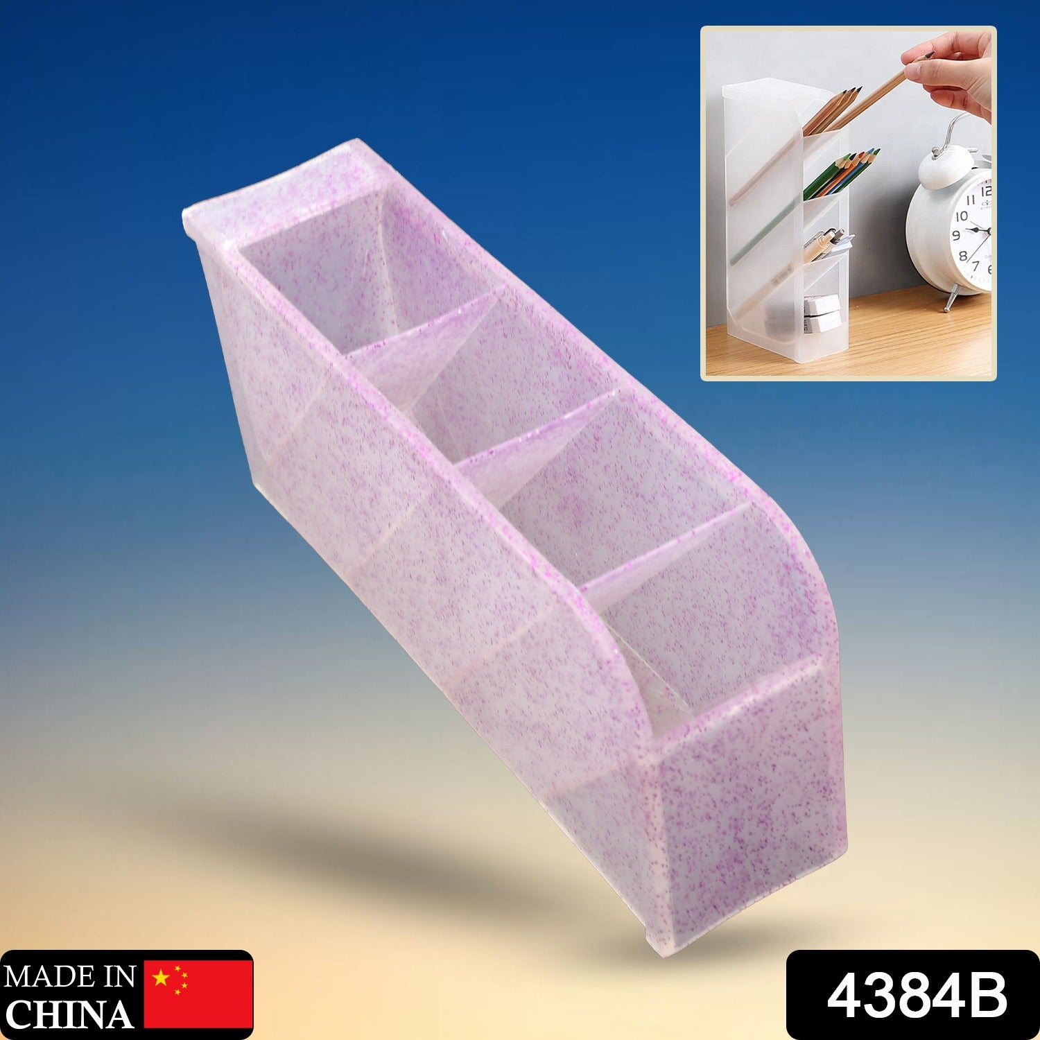 Plastic 4 Compartment Office Desktop Storage Box, Pen Pencil Stand/Holder Stationary Organizer, Plastic Desktop Stationary Organizer For School Plastic 4 Compartment Office Desktop Storage Box, Pen Pencil Stand/Holder Stationary Organizer, Plastic Desktop Stationary Organizer For School